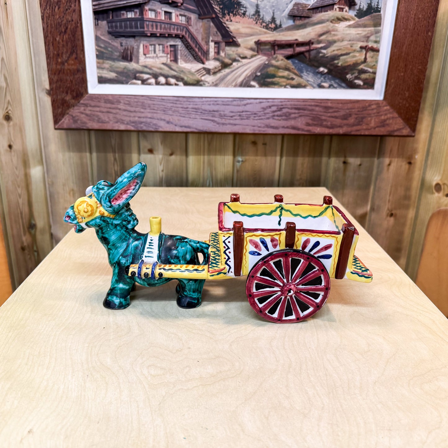 Ceramic donkey and cart