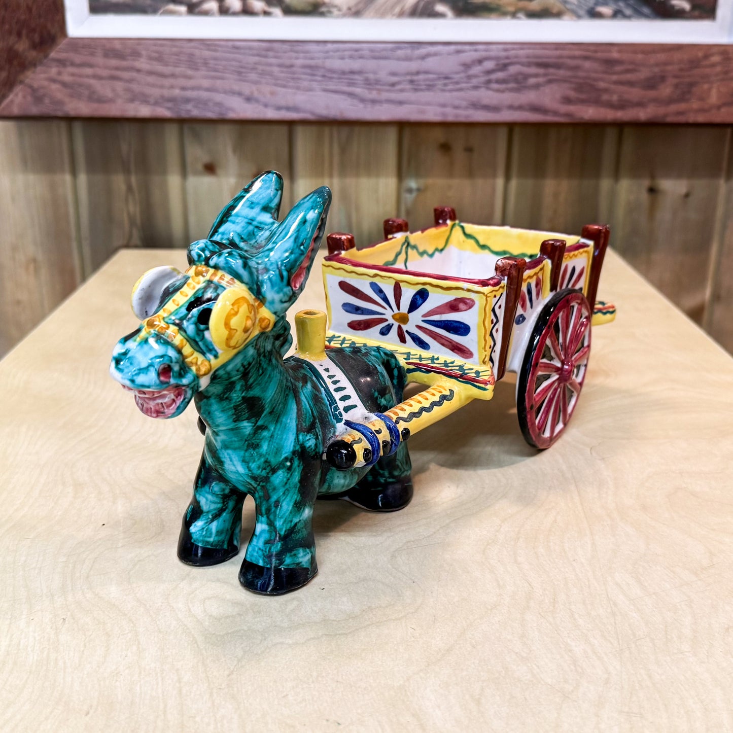 Ceramic donkey and cart