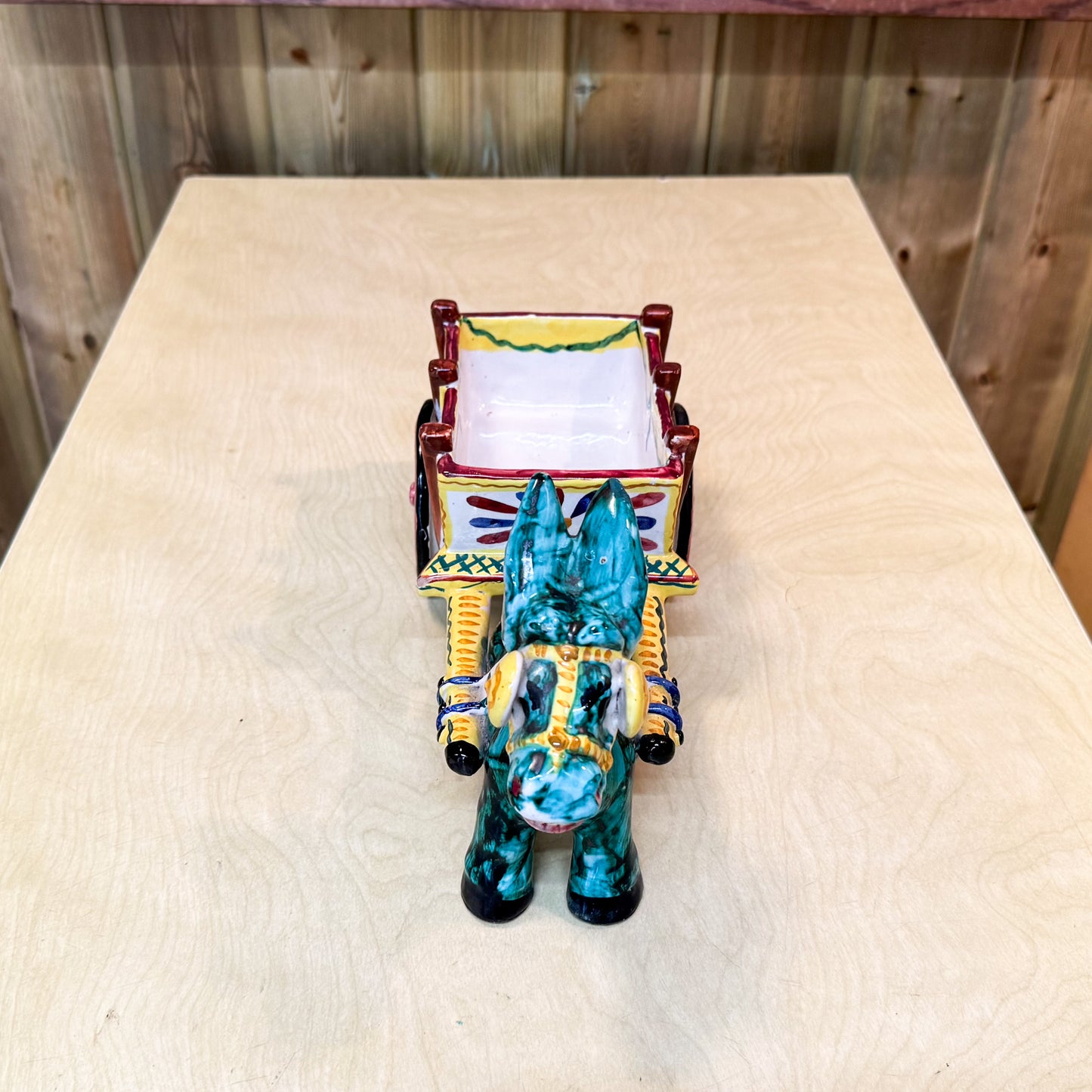 Ceramic donkey and cart